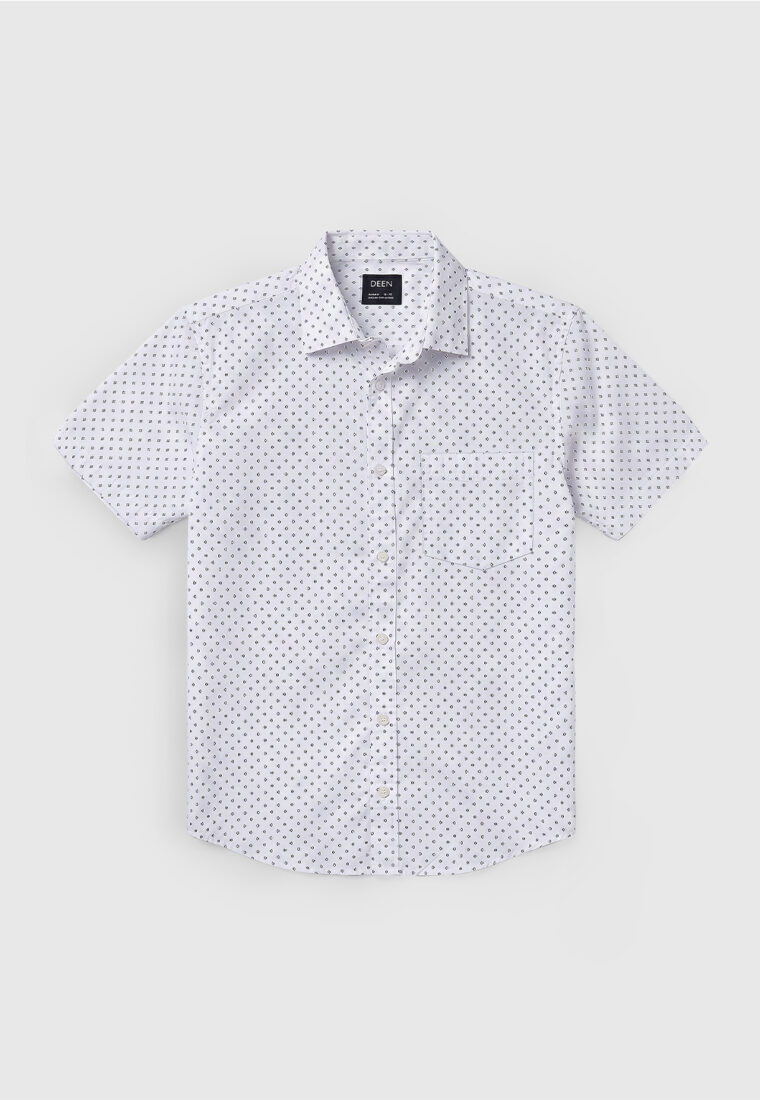 White Microprint Casual Half Shirt